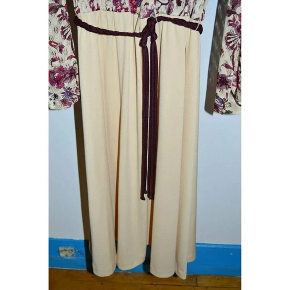 VTG 60'S Union Made Purple Maroon Cream Floral Lace Polyester Dress Size 16 - Picture 3 of 8